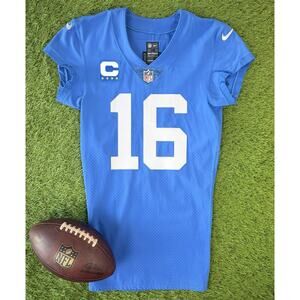 2021 Jared Goff Team Issued Detroit Lions Throwback Captain Football Game Jersey